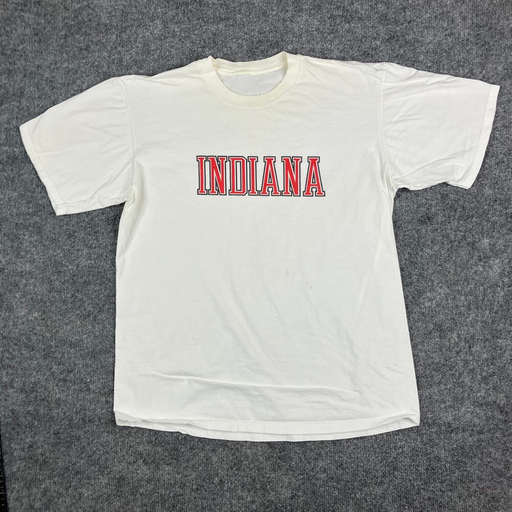 Indiana Graphic T-Shirt Adult Size Large White Red Print College Sports Tee